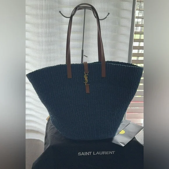 NWT Saint Laurent YSL Borsa A Mano Hobo Tote Bag In Blue/Orchid Brick - Picture 9 of 17